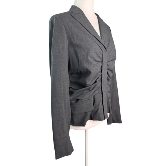 WORTH Women's Gray Wool Blend Shirt Size Medium Ruched Front Career Work - Picture 4 of 8